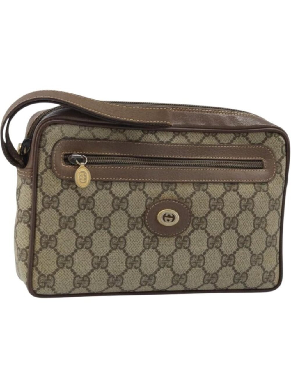 GUCCI GG Supreme Clutch Bag PVC Beige Gold